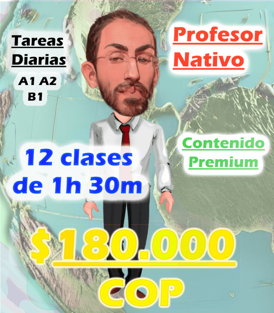 Clases Alien English por 180 mil pesos colombianos, tareas diarias, 12 clases de 1 hora y 30 minutos,